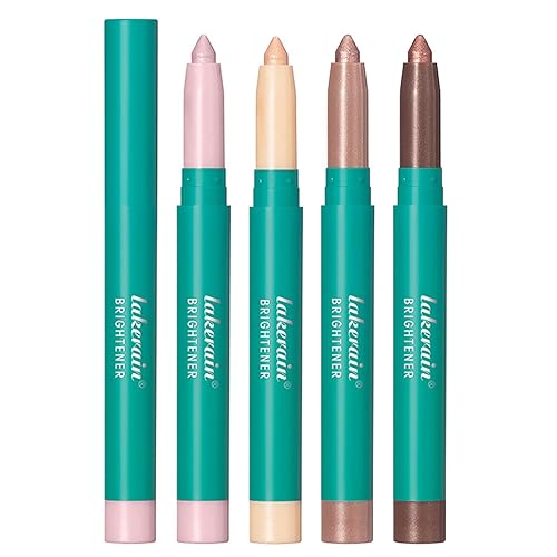 Erinde Lápiz de sombra de ojos en barra de 4 colores, lápiz iluminador de ojos, delineador de ojos resistente al agua, brillo cremoso de larga