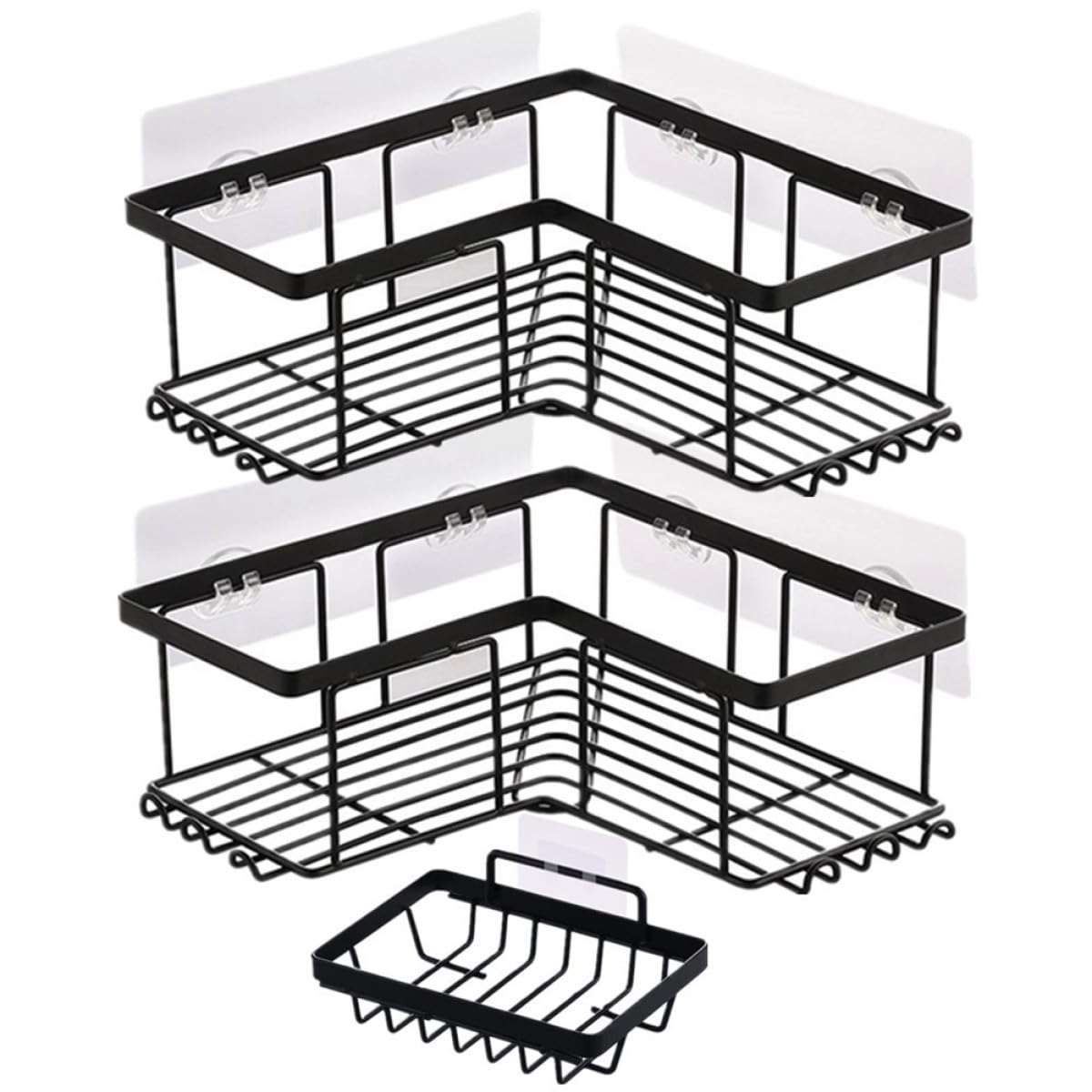 HANABASS Organizador de Esquina para Baño en Acero al Carbono Negro, Estante de Ducha sin Taladro Instalación sin Herramientas para Cocina y Baño