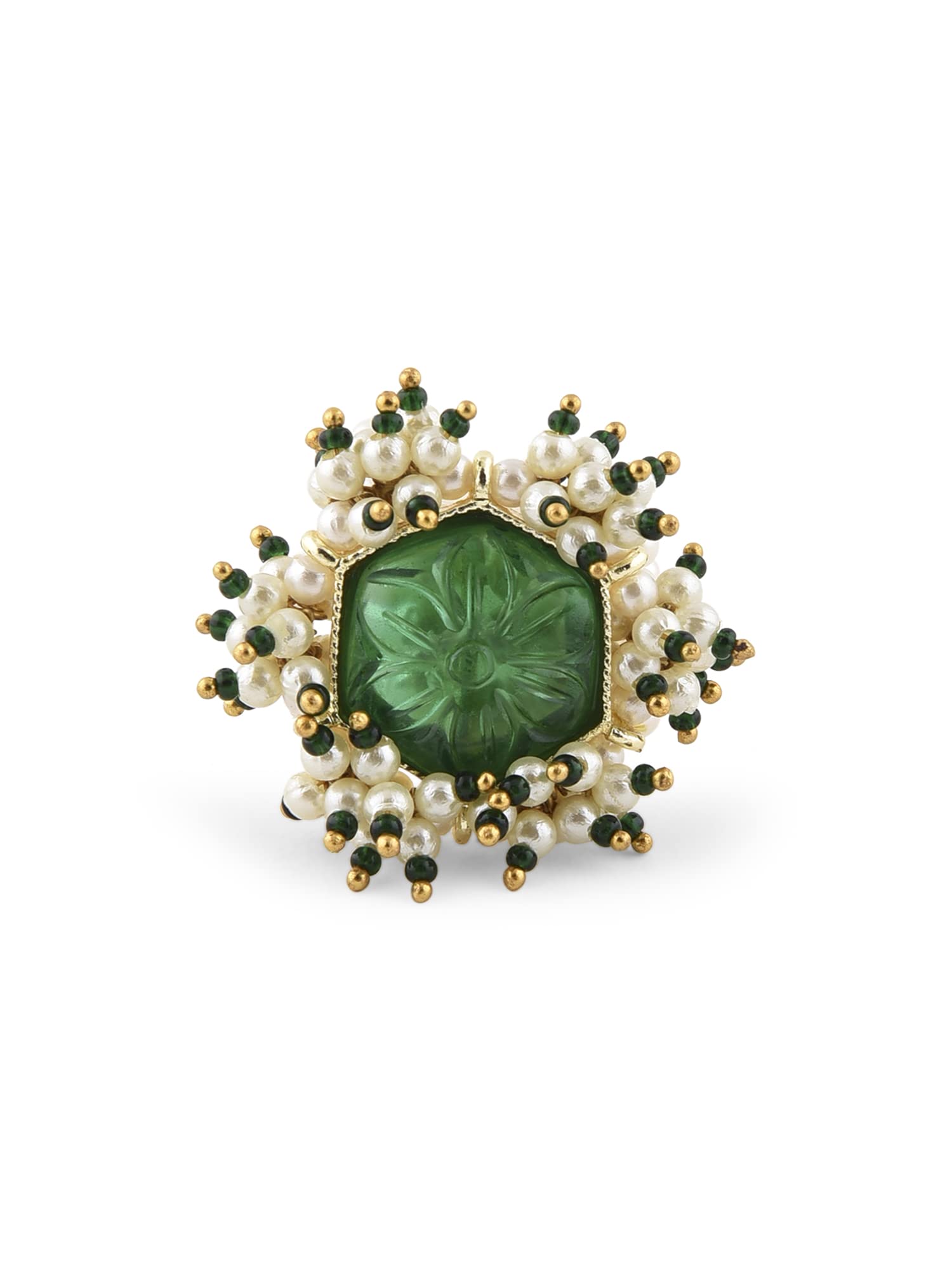 Women's Flower Stone Cluster Beads Ethnic Elasticated Ring