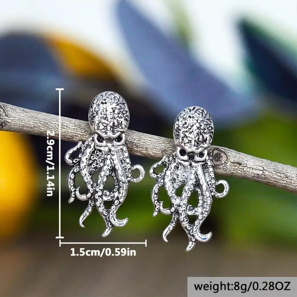 Gothic Octopus Jackets Statement Dangle Earrings for Women, Vintage Punk 14K Gold Animal Front Back Earrings Trendy Goth Halloween Jewelry Gifts - Image 2
