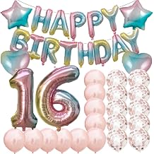 Sweet 16th Birthday Decorations Party Supplies,Rainbow Number 16 Balloons,16th Foil Mylar Balloons Rose Gold Latex Balloon Decoration,Great 16th Birthday for Women,Men