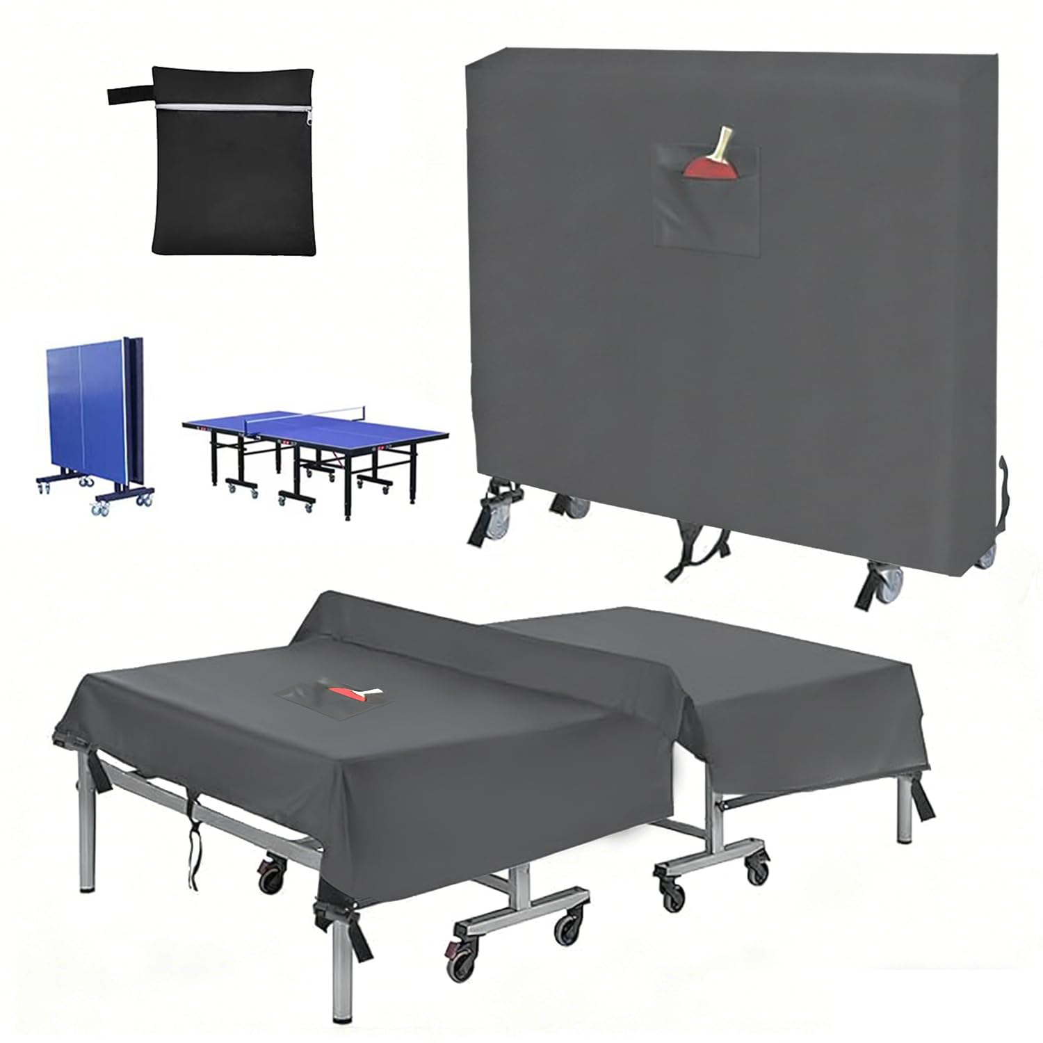 Funda para mesa de ping pong para exterior e interior Funda resistente 600D paras mesa de tenis des mesas impermeable con hebillas paras mesas plegables y planas,Plata,165x70x185cm — view 10