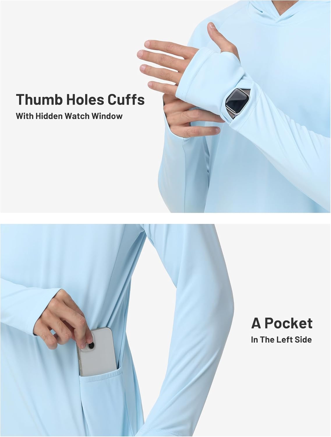 MIER Mens UPF 50+ Long Sleeve Sun Hoodie, Lightweight Quick Dry UV Protection Outdoor Running Shirts with Thumb Hole & Pocket