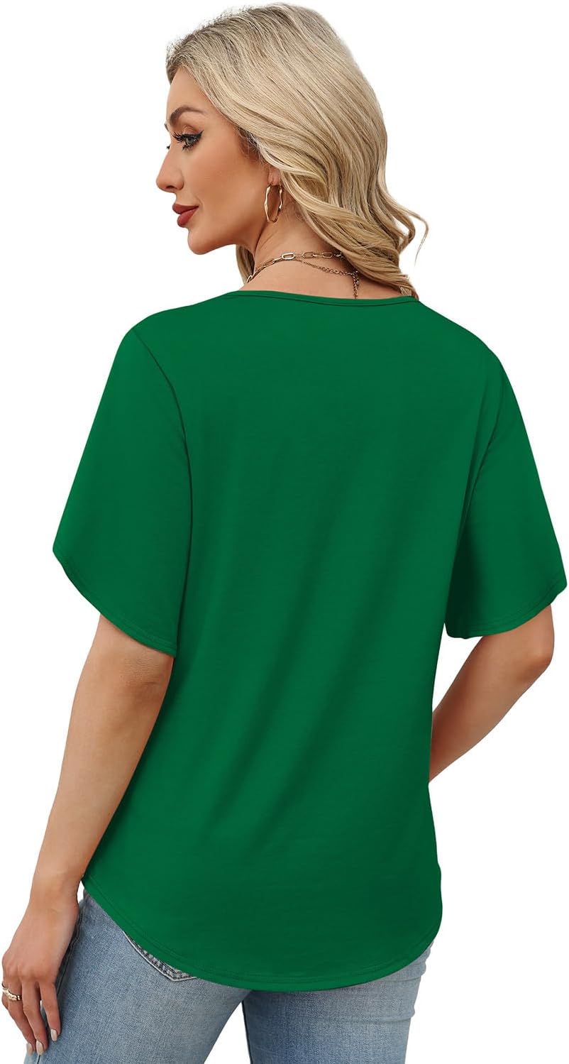 WIHOLL Womens Summer Tops Short Petal Sleeve Shirts Fashion V Neck Outfits Clothes - Image 5