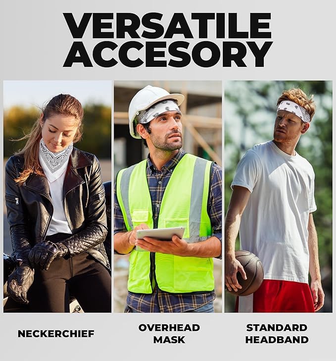 Image of Tough Headwear Large Bandana Headband - Handkerchief Bandanas for Men & Women - Paisley Bandana Pack - Cowboy Scarf