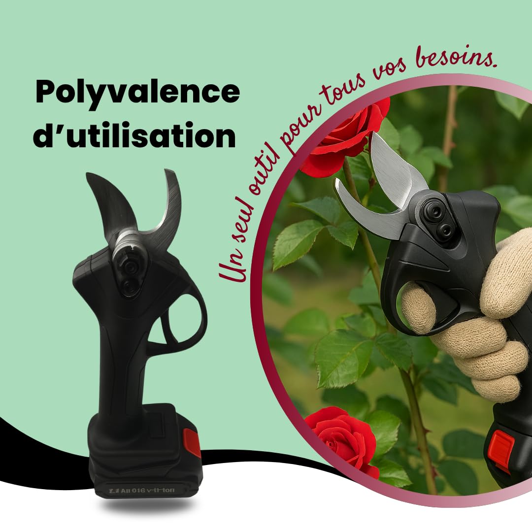 Venteo - Sécateur Électrique sans Fil | Deux Batteries 21 V | Secateur de Jardin et Coupe Branche | Batterie Rechargeable | Outil Jardinage Outillage Professionnel