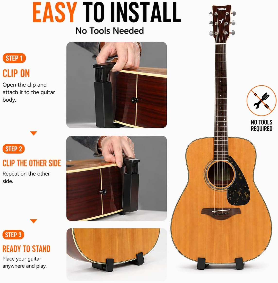 Portable Pocket Guitar Stand Clip-On Holder for Acoustic, Classical & Folk Guitars – Mini Adjustable Stable Guitar Support Stand - Not for Electric Guitar