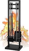 FEEDGARDEN 30 Inch 5-Piece Wrought Iron Fireplace Tools Set - Poker, Tongs, Shovel, Brush & Base - Rust-Resistant Indoor/Outdoor Accessories
