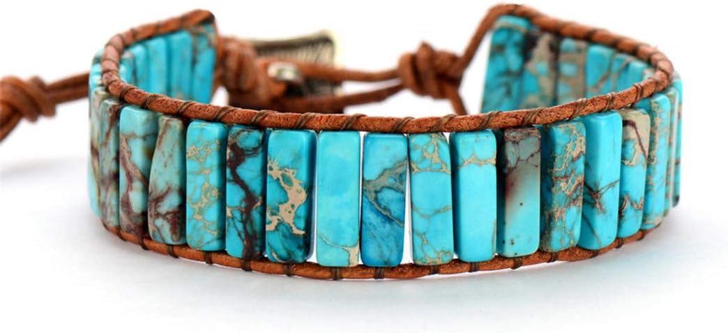 YGLINE Boho Handmade Wrap Leather Tube Crystal Stone Bracelet for Women