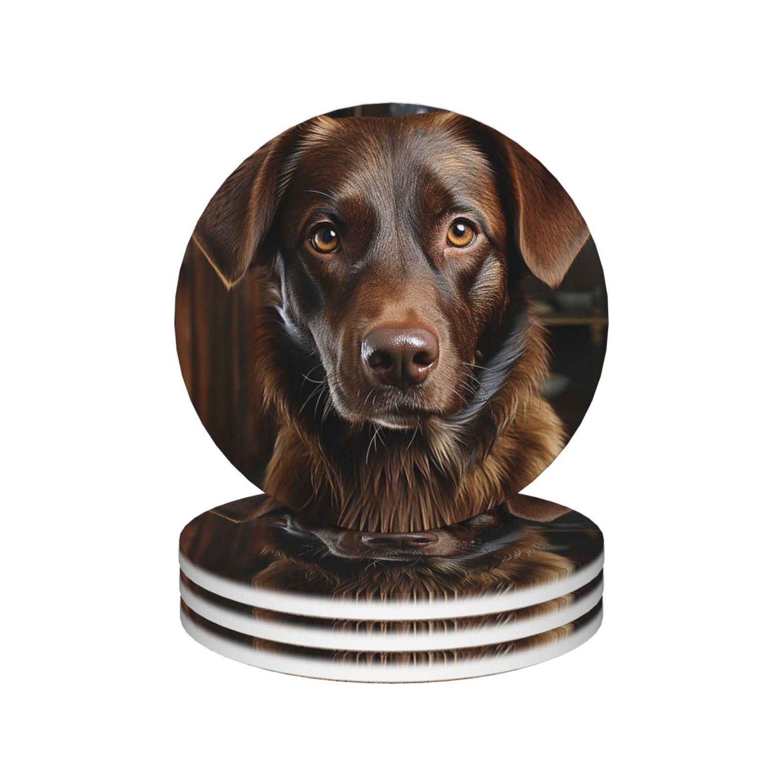 Drink Coasters Set of 4 Coffee Ceramic Coaster Brown Labrador Coasters for Drinks Coffee Cup Mat Heat Resistant Tabletop Protection Coaster Desk Accessorie Home Decorative