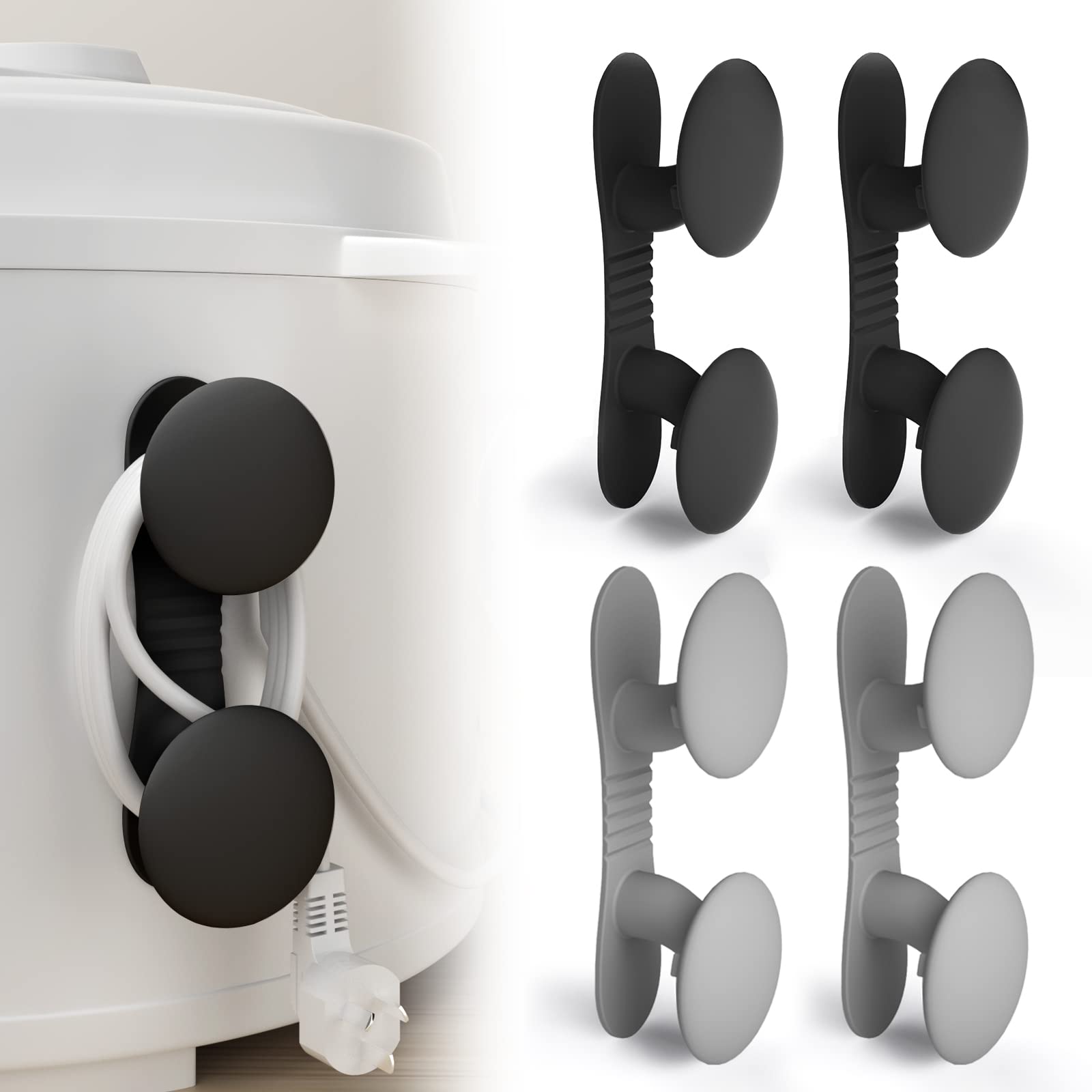 4 Pack Cord Organizer for Appliances, Cord Holder Cord Wrap Cable Organizer Stick On Flat or Round Surface Multifunctional Adhesive Hooks for Small Kitchen Appliances, Blenders, Coffee Maker