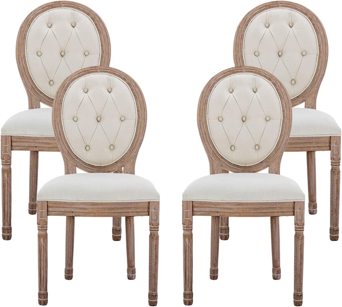 Nrizc French Country Dining Chairs Set of 4, Farmhouse Dining Chairs with Round Button Back, Solid Wood Legs, French Dining Chairs for Kitchen/Bedroom