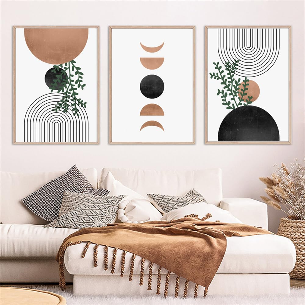 WBYZAC Botanical Posters-Green Leaves Abstract Geometric Sun Vintage Posters Boho Wall Art Pictures Nordic Bedroom Living Room Decor Prints Canvas Painting-60 * 80cm*3PCS (No Frame)
