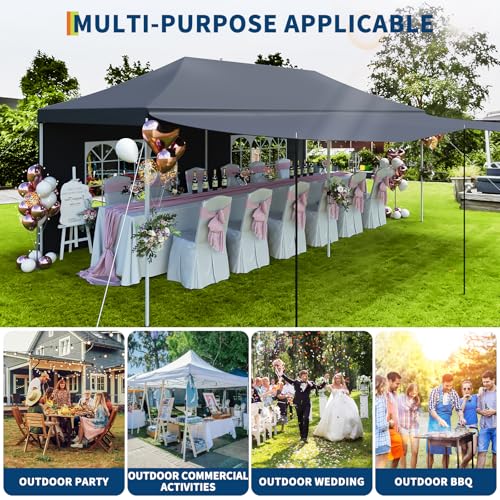 10x20 Pop Up Canopy Tent, Commercial Heavy Duty Canopy Tents for Parties with Roller Bag, 10x20 Tents with 6 Removable Sidewalls, Upgraded Thickened Legs, 6 Sand Bags,Grey