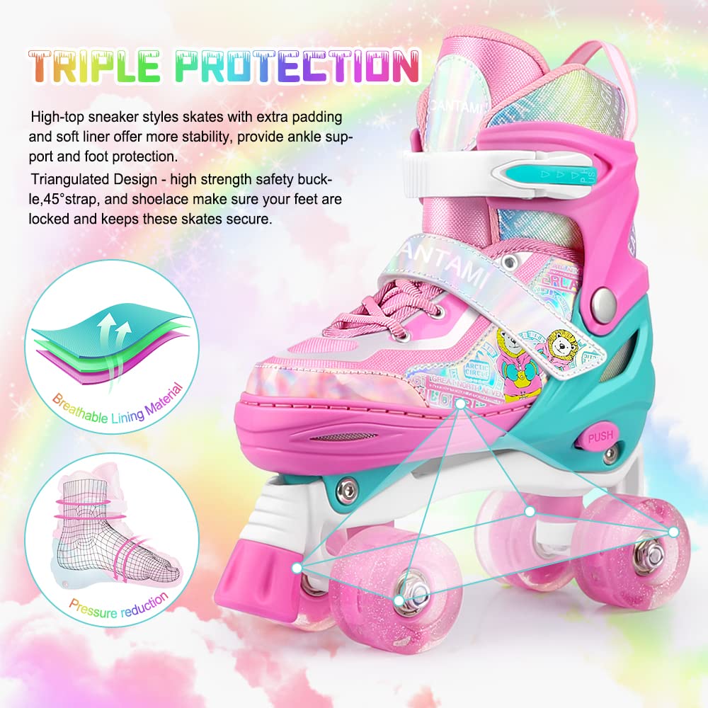 Roller Skates for Kids Girls Boys 4 Size Adjustable Kids Roller Skates with Wheels Light up for Children, Teens, Beginner & Advance, Indoor Outdoor