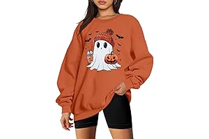 Halloween Sweatshirts for Women: Ghost Pumpkin Sweater, Spooky Coffee Graphic Pullover