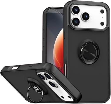 m.tk moveteck iPhone 17 Pro ile Uyumlu K l f, Mat Parmak  zi Yapmaz, 360 Y z kl  Stand, Military Z rh Kapak, Siyah