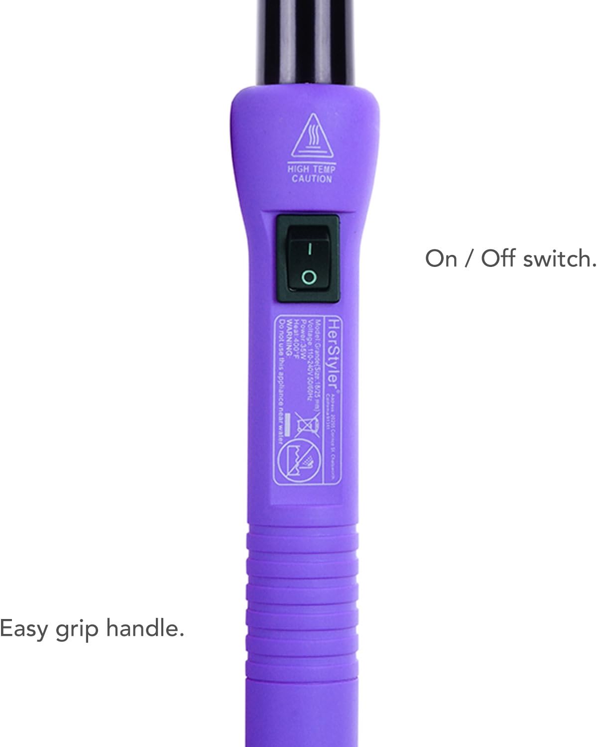 Herstyler Grande Purple Curling Iron | Curling Irons ¾ inch| Negative Ion Technology |1 inch Curling Wand To Protect Hair| Dual Voltage Curling Wand| 1 inch Curling Iron Wands For Timeless Curls