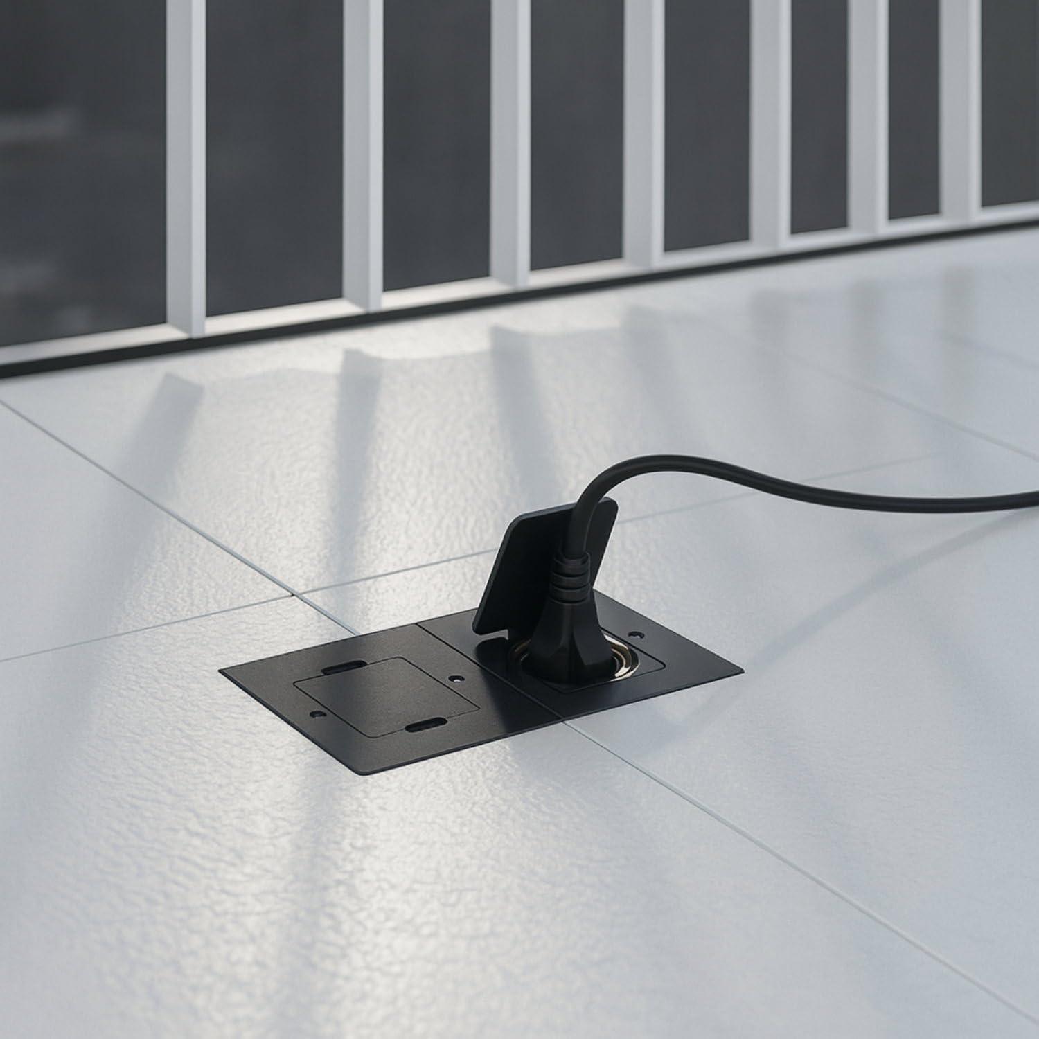 Metall Einbausteckdose, Bodensteckdose IP44, Klappdeckel, Serie AP-1 schwarz