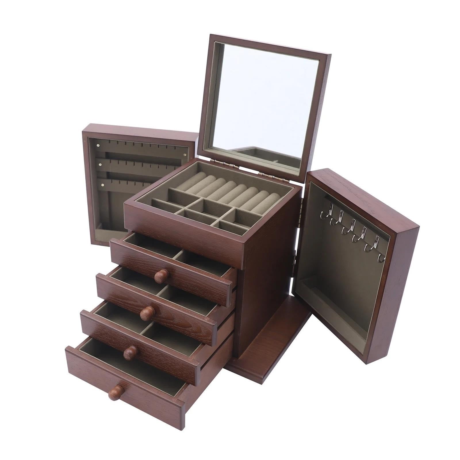 Joyero Viaje Joyero Estilo Cajón Brown 5 Acoda Almacenamiento Madera Rústico Organizador Joyeros