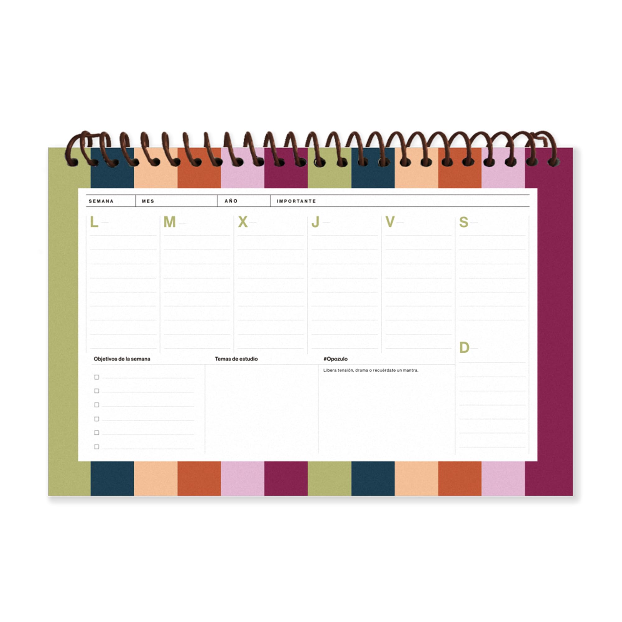 UO Organizador Semanal Planificador- Opoplanner. Días sin numerar, 60 páginas, papel de calidad 90gr, espacio creativo, notas, oposiciones, 280x180mm