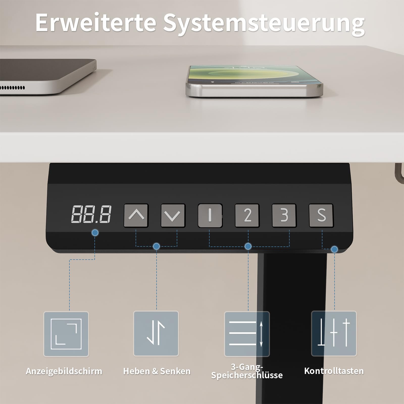 Flamaker Höhenverstellbarer Schreibtisch mit 2 Motoren und 100KG,Elektrischer Höhenverstellbarer Schreibtisch Gestell,Tischbeine Höhenverstellbar mit Kabelbox, Räder Standing Desk（Schwarz）