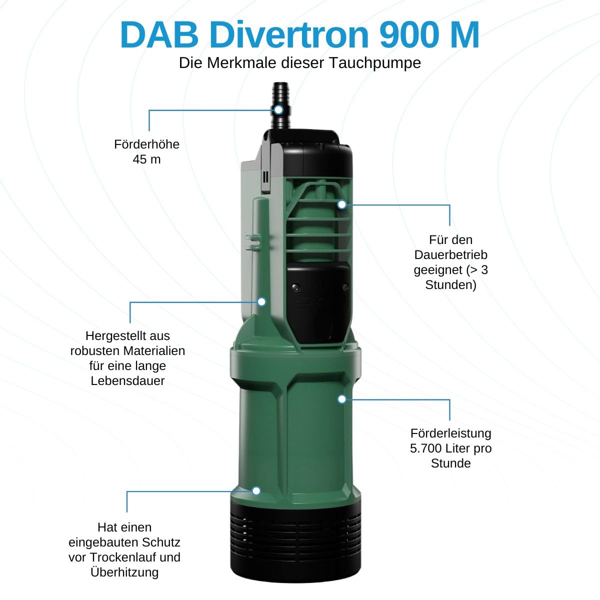 DAB DIVERTRON 900 M HP 0,75 Pompa sommersa multigirante con elettronica integrata per giardinaggio irrigazione uso domestico e residenziale