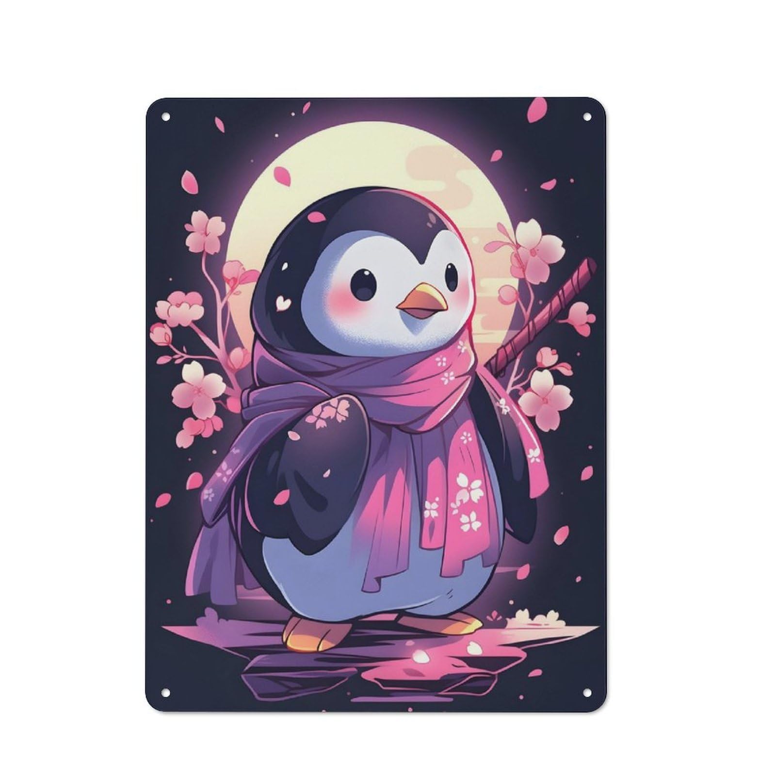 Junmoney Japanese Penguin Tin Wall Plaque With Design 40X30cm, Farmhouse Rustic Kitchen Decor For Dining Room, Cafe, Entryway Or Family Room