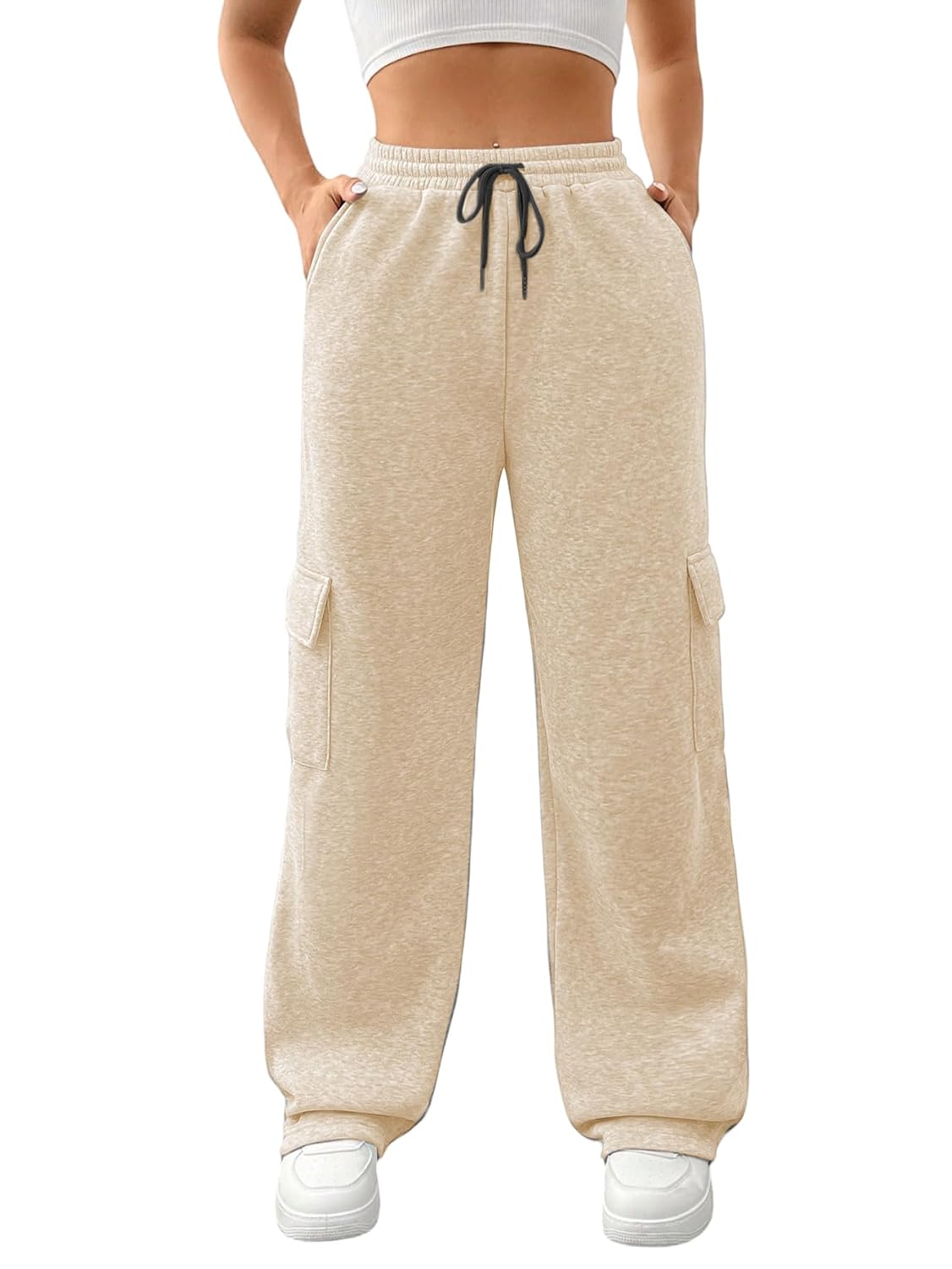 Click to enlarge KATECLO Women's Multi Flap Pocket Side Drawstring Waist Sweatpants