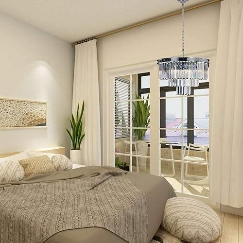 Miniatura 4 de Lámpara de araña de cristal cromado, lámparas modernas de araña, iluminación de 4 luces, lámpara colgante de techo de 3 niveles para comedor, sala