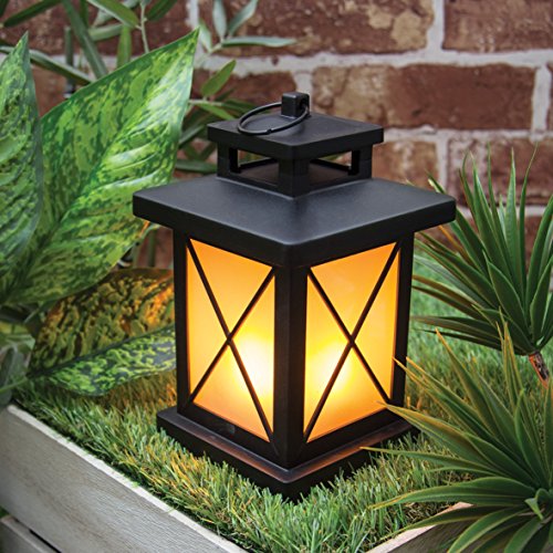 GardenKraft Battery Operated Flickering Flame Effect LED Lantern 16350-Linterna Efecto de Llama, 20,6 x 13 x 13 cm, Negro, H20.6cm x w13cm x d13cm