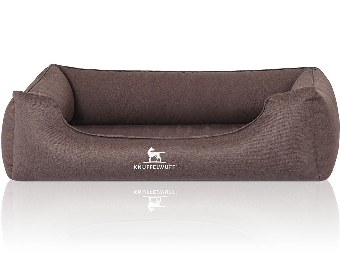 Knuffelwuff Cama ortopédica Impermeable para Perros León de Terciopelo con carácter de Tejido a Mano XL 105 x 75 cm Gris Marrón