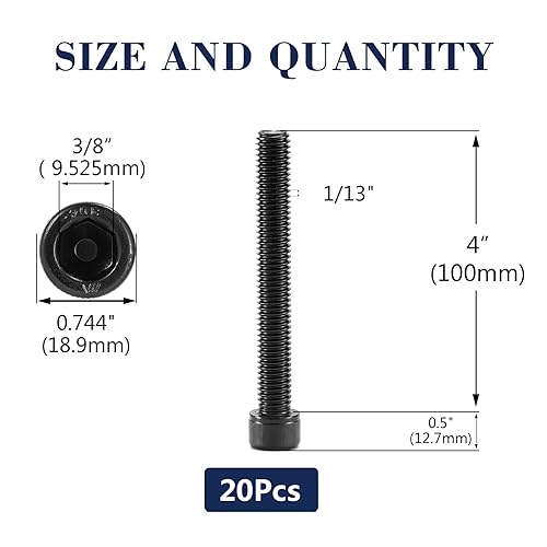 Miniatura 2 de Tornillos de cabeza hueca de 12-13 x 4 pulgadas, 20 piezas de acero inoxidable 304 18-8, tornillo hexagonal Allen, rosca completa, óxido negro por