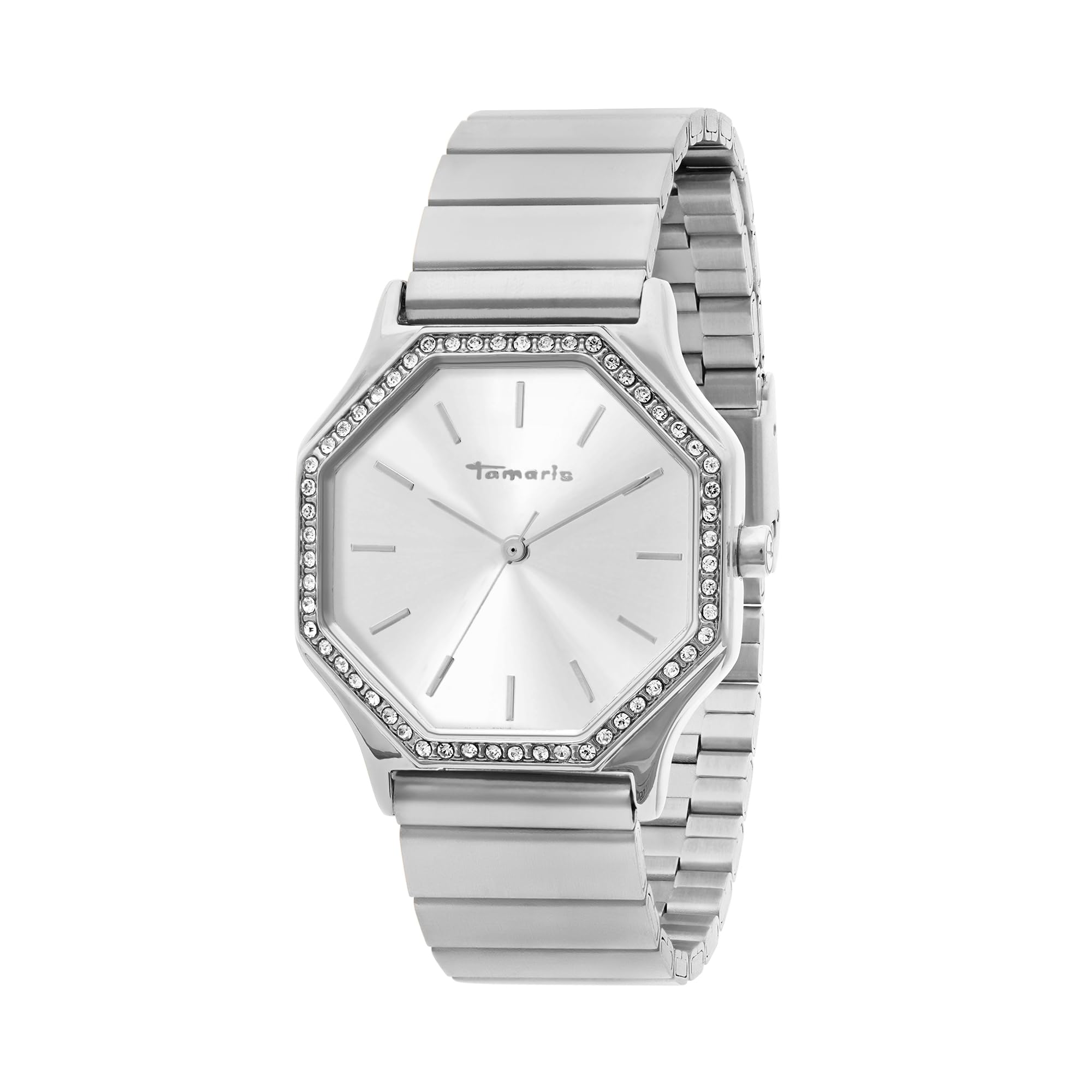 Tamaris Damenuhr, Elegante Damen Armbanduhr mit Zirkoniasteinen und selbstkürzbarem Metallband, 3ATM Wasserdicht