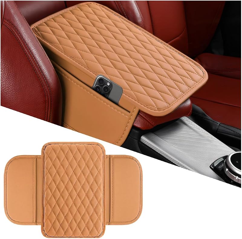 Capa para Console Central Automotivo Mandark em Couro de Microfibra com 2 Bolsos Laterais, Laranja – 1 unidade