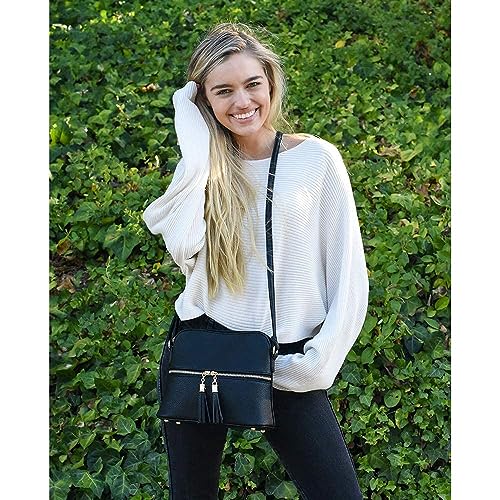 Image of SG SUGU Lunar Lightweight Medium Dome Crossbody Bag Shoulder Bag with Tassel | Zipper Pocket | Adjustable Strap