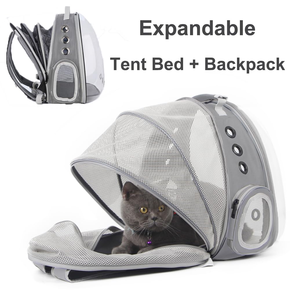 Mochila expandible para gatos de hasta 12 libras, mochila espacial con ventana de burbujas para mascotas para gatos y cachorros pequeños