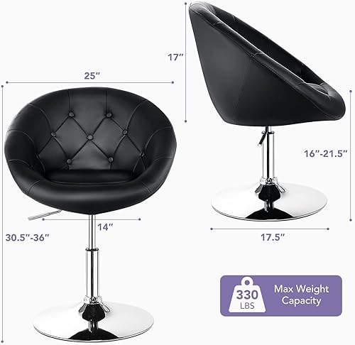 Miniatura 3 de KOTEK Silla giratoria de tocador, silla giratoria de altura ajustable con marco cromado, moderna silla de maquillaje redonda copetuda para sala de