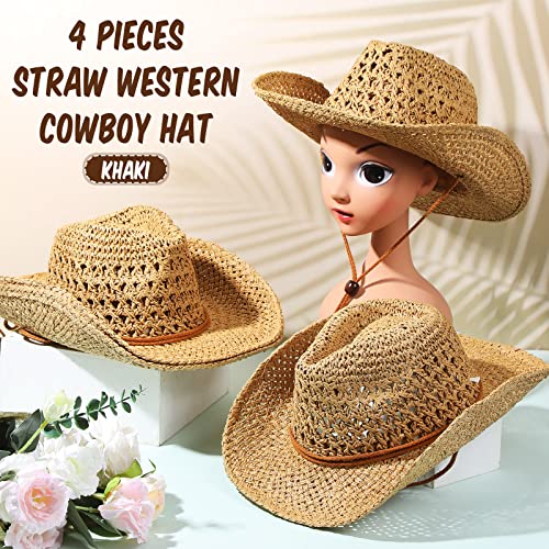 Image of Unittype 4 Pcs Straw Cowgirl Cowboy Party Hats for Party - Fun Western Theme Hats for Parties, Photo Props & Group Events