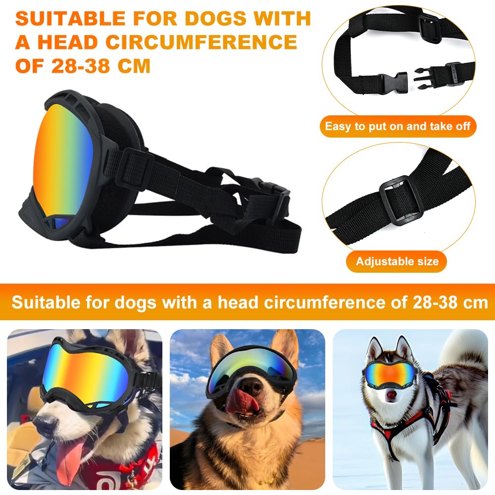 Occhiali da Sole per Cani con Scatola per Occhiali da Sci, Occhiali per Cani con Cinturini Regolabili Occhiali UV per Animali Domestici Antivento per Cane Medio per Neve/Attività all'Aperto