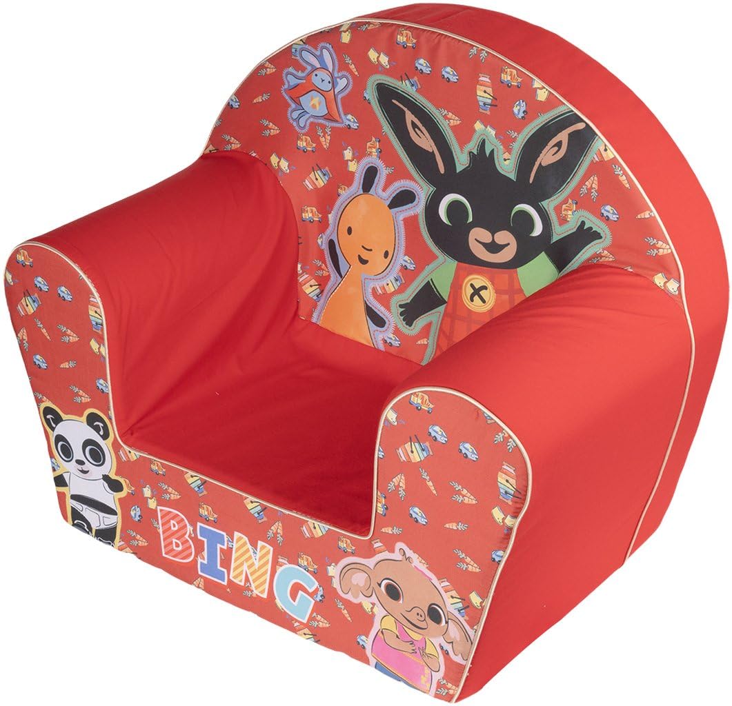 Poltroncina Bing Rossa per Bambini - Comoda e Sicura, Design Divertente con Bing e Flop - Perfetta per Camerette e Angoli Gioco