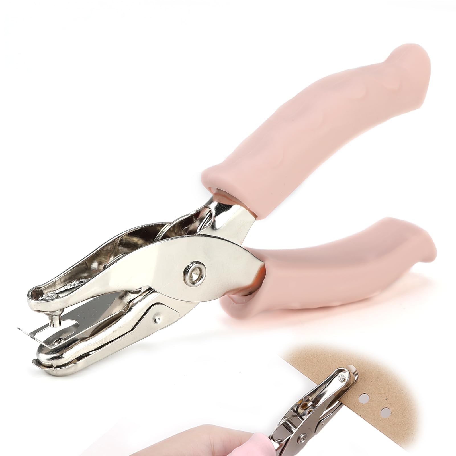 Single Hole Punch 3mm - Handheld Circle Puncher with Soft Grip Handle for Card Paper, DIY Crafts, Pink