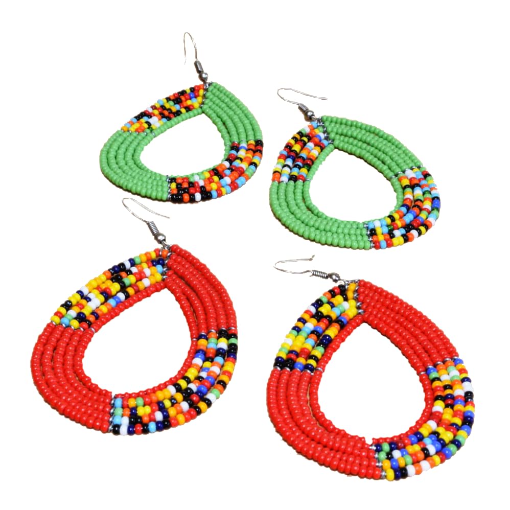 TEMBO AFRICA Set of 2 Maasai Beaded Earrings Handmade African Earrings Length: 3 Inches (with hooks) Boho Jewelry Gifts, AE26