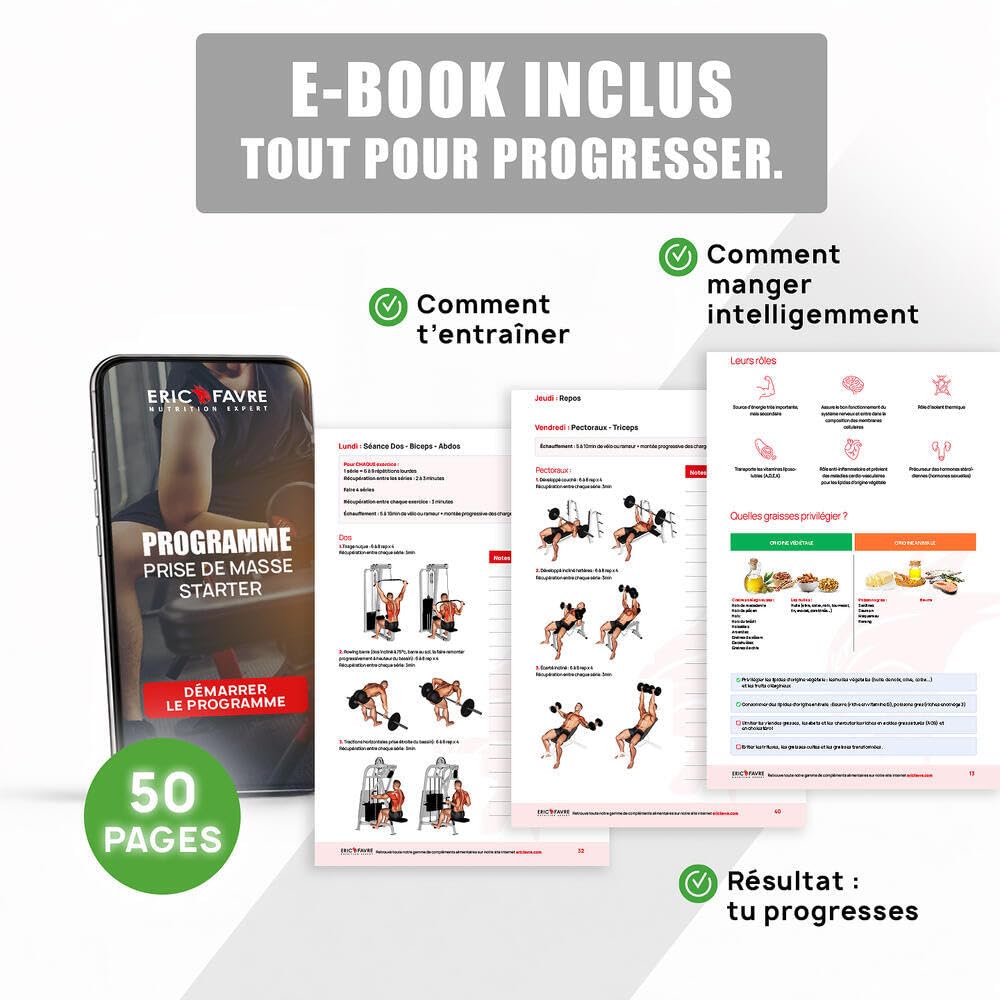 PACK PRISE DE MASSE - Kit Starter - Protéines, Pré-Workout, Acides Aminés - Lean Gainer + Born of Rage + BCAA 8.1.1 ZERO Vegan + Gourde 1L - Eric Favre