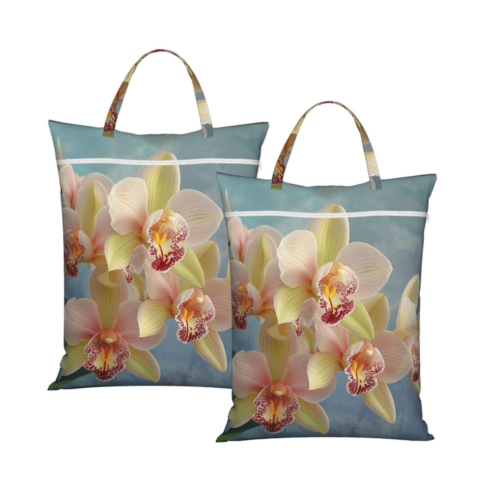 Large Travel Laundry Bags,orchids Print with Handle Foldable Laundry Bag for Holidays Gym Swimming and Family Trips, 2Pcs