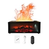 3D Flame Fireplace Humidifier Quiet Aroma Diffuser with Controller 150ml Essential Oil Diffuser Colorful Light Modes for Home Office(Black)