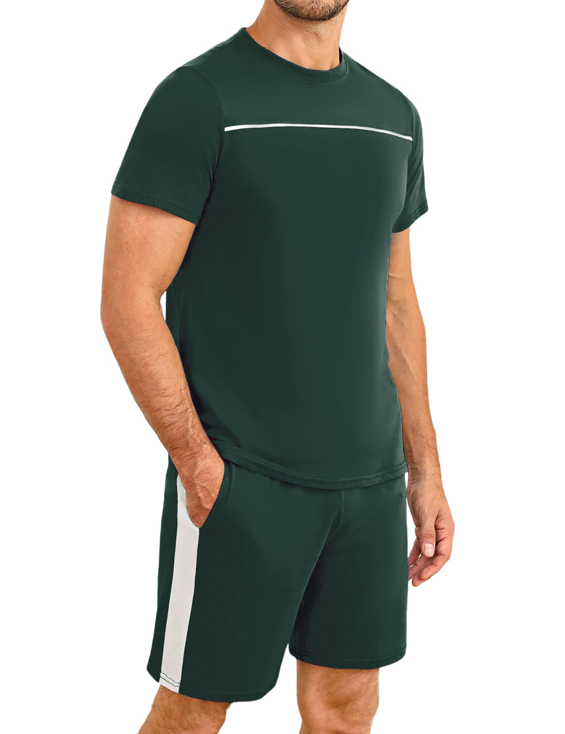 Men's Short Cotton Pyjama Set, Men's Nightwear Pyjamas, Short Sleeve with Crew Neck Top and Short Pyjama Bottoms-image-43