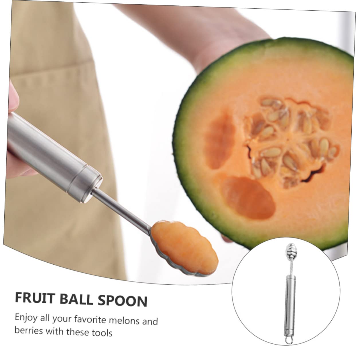 COLLBATH 4 Stück Melonenlöffel aus Edelstahl mit Schnellem Ausstechen und Schöner Form für Obst und Eiskugeln in Küche