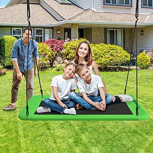 GYMAX Kids Nest Swing, Square Swing Seat with 120-180cm Adjustable Rope, Outdoor Tree Swing for Home Garden Backyard, Holds Up to 300kg (Green)