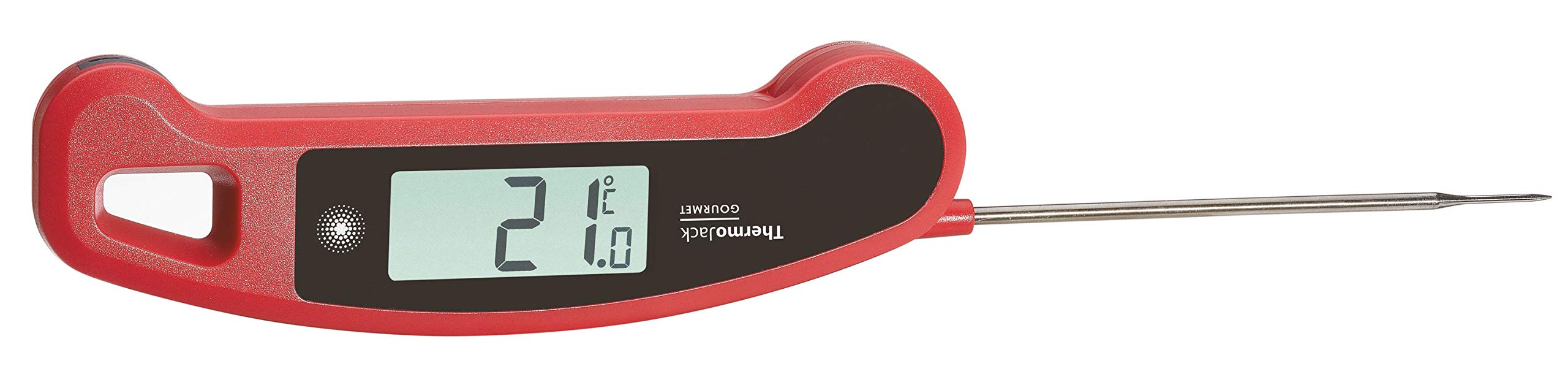 TFA Dostmann BBQ Thermometer Thermo Jack Gourmet, 30.1060.05, digitales Klappthermometer, Edelstahl-Einstichfühler, Profi-Küchenthermometer, hoher Messbereich, für BBQ/Grillen/Braten geeignet, rot